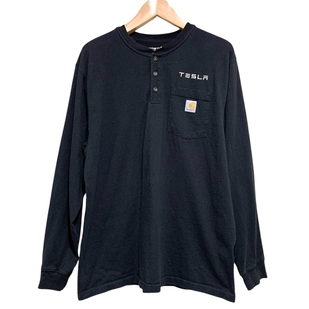 Carhartt Tesla Black Long Sleeve Men's Loose Fit Shirt Size Large Cotton Casual